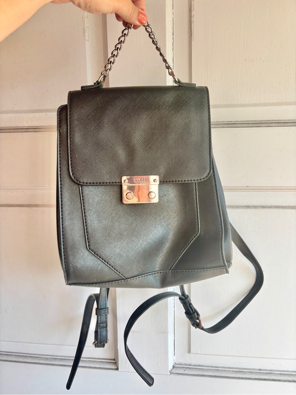 Vintage Y2K Guess Black Mini Backpack Purse Silver Hardware